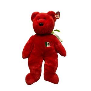 Ty Beanie Buddies Collection 1999 Osito Bear Red With Mexican Flag Plush 14"